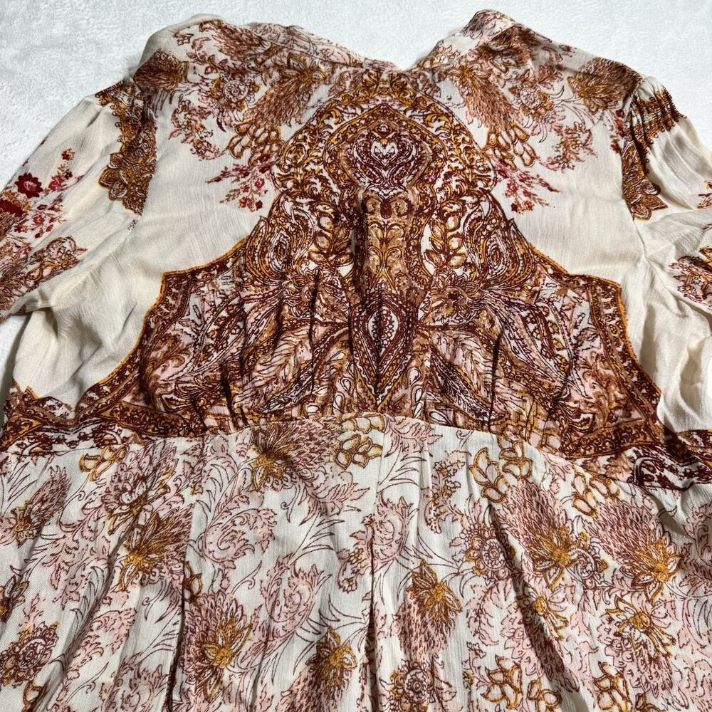 Free People Boho Paisley Tunic Top Womens Small Long Sleeve Tie Neck Babydoll - Picture 4 of 7